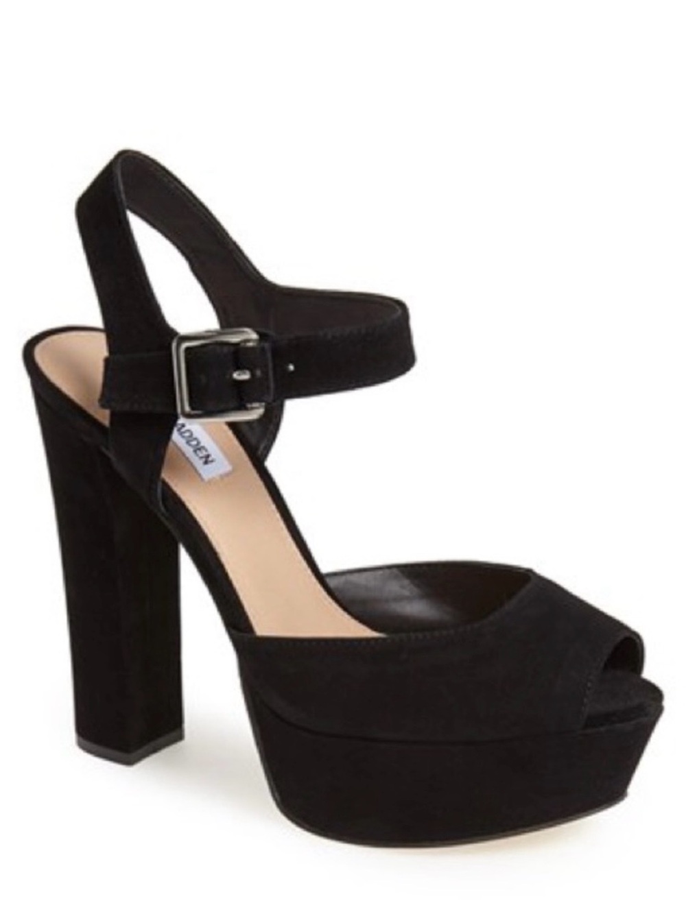 Steve Madden Black Jillyy Platform Block Heel Sandals with Ankle Strap - Picture 2 of 6